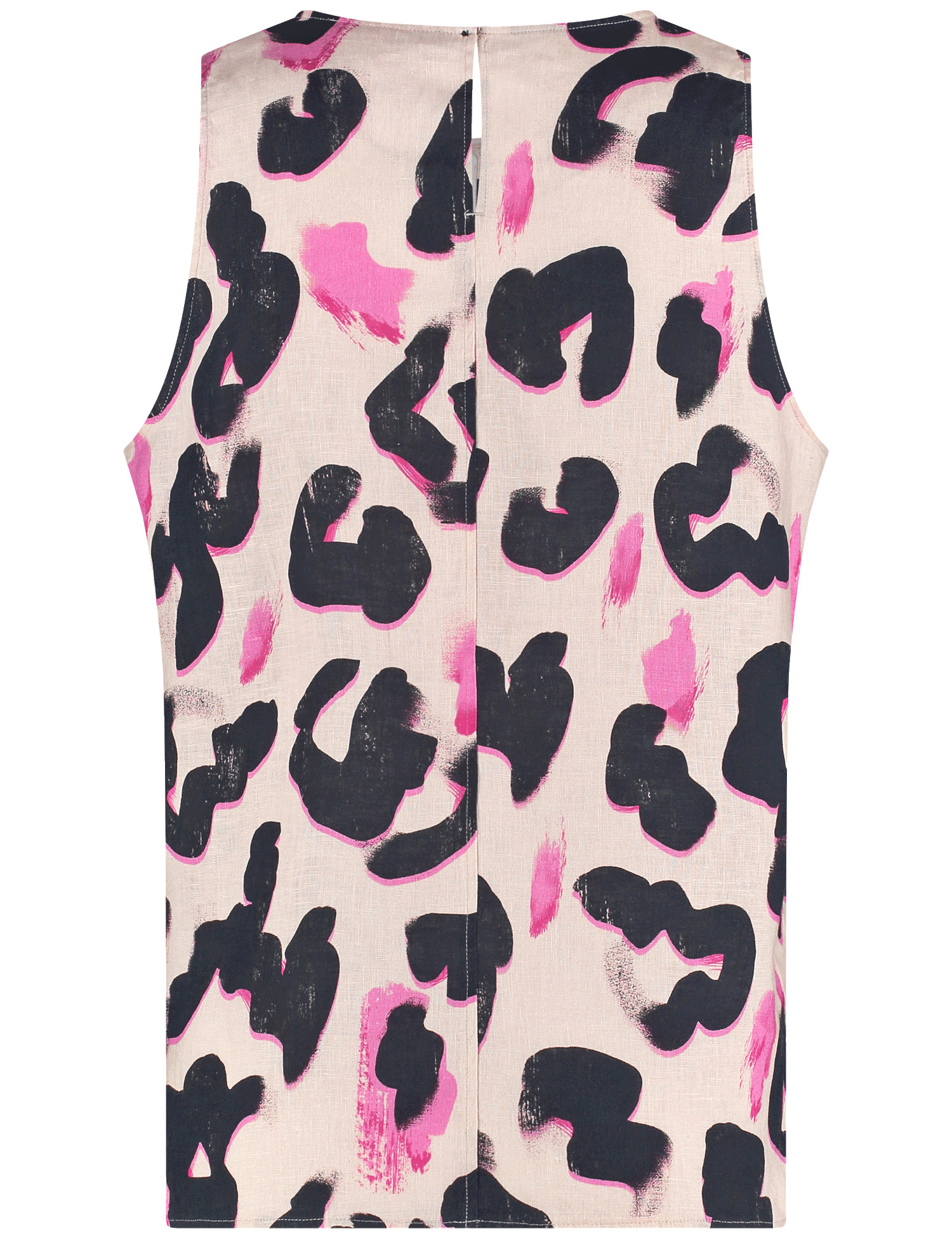 Ärmellose Leinenbluse mit Leo-Print