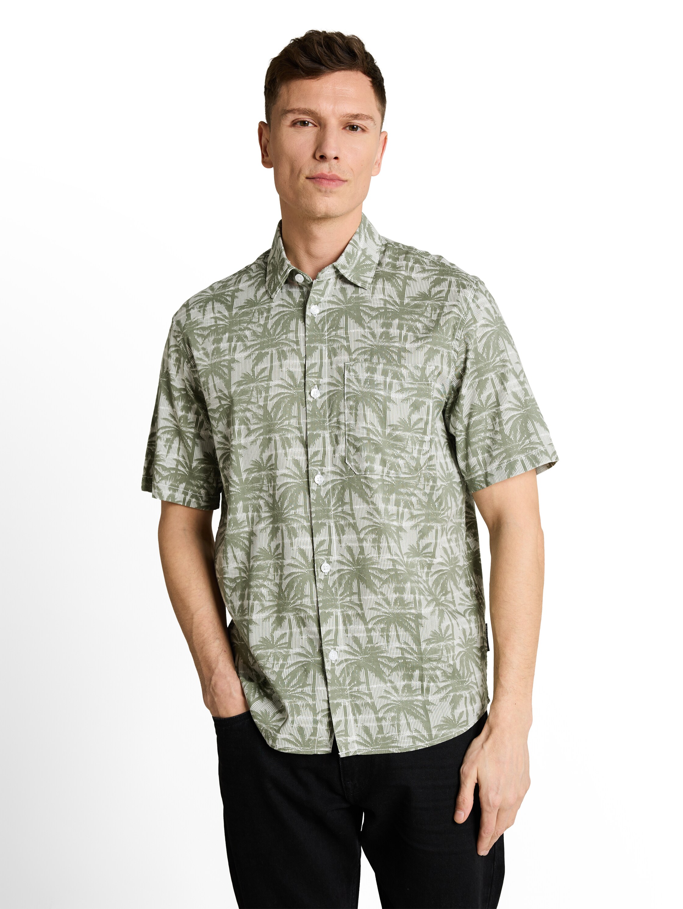 Relaxed Fit Kurzarmhemd mit Palmen-Print
