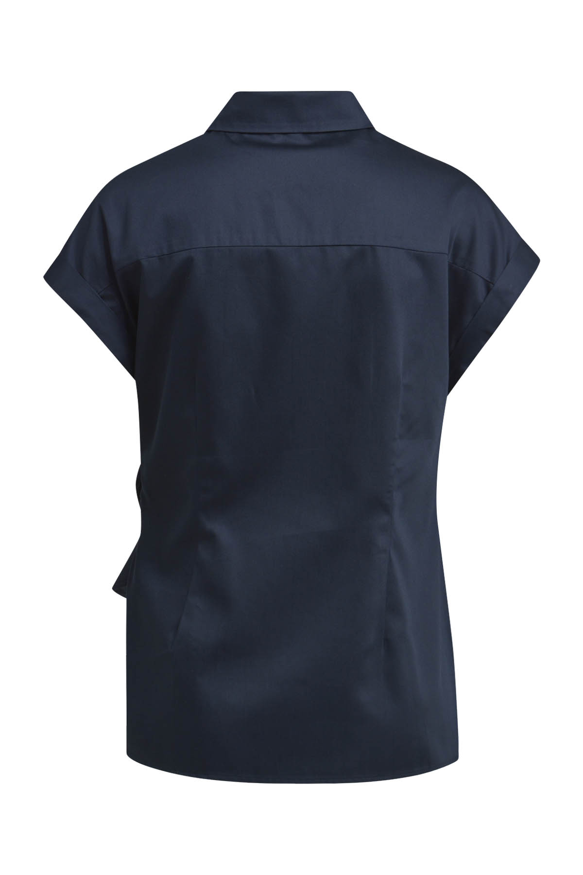 Blouse w collar and placket, sleeveless + knot detail