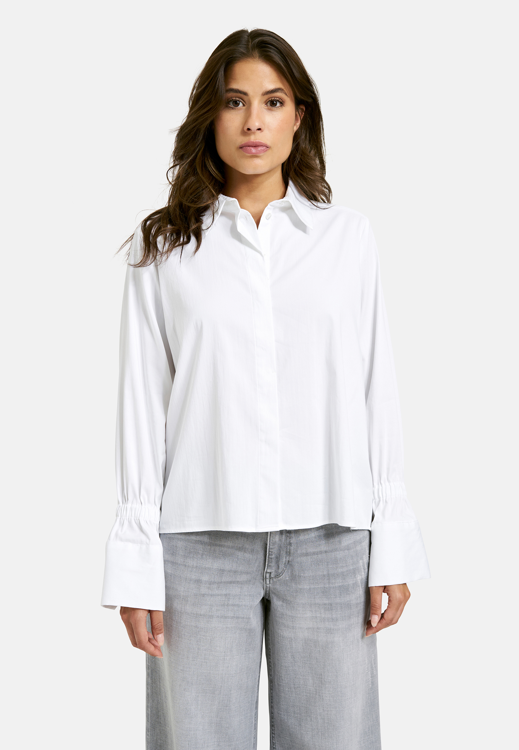 shirt blouse w/ elastic gathering above cuff 1/1 sleeve
